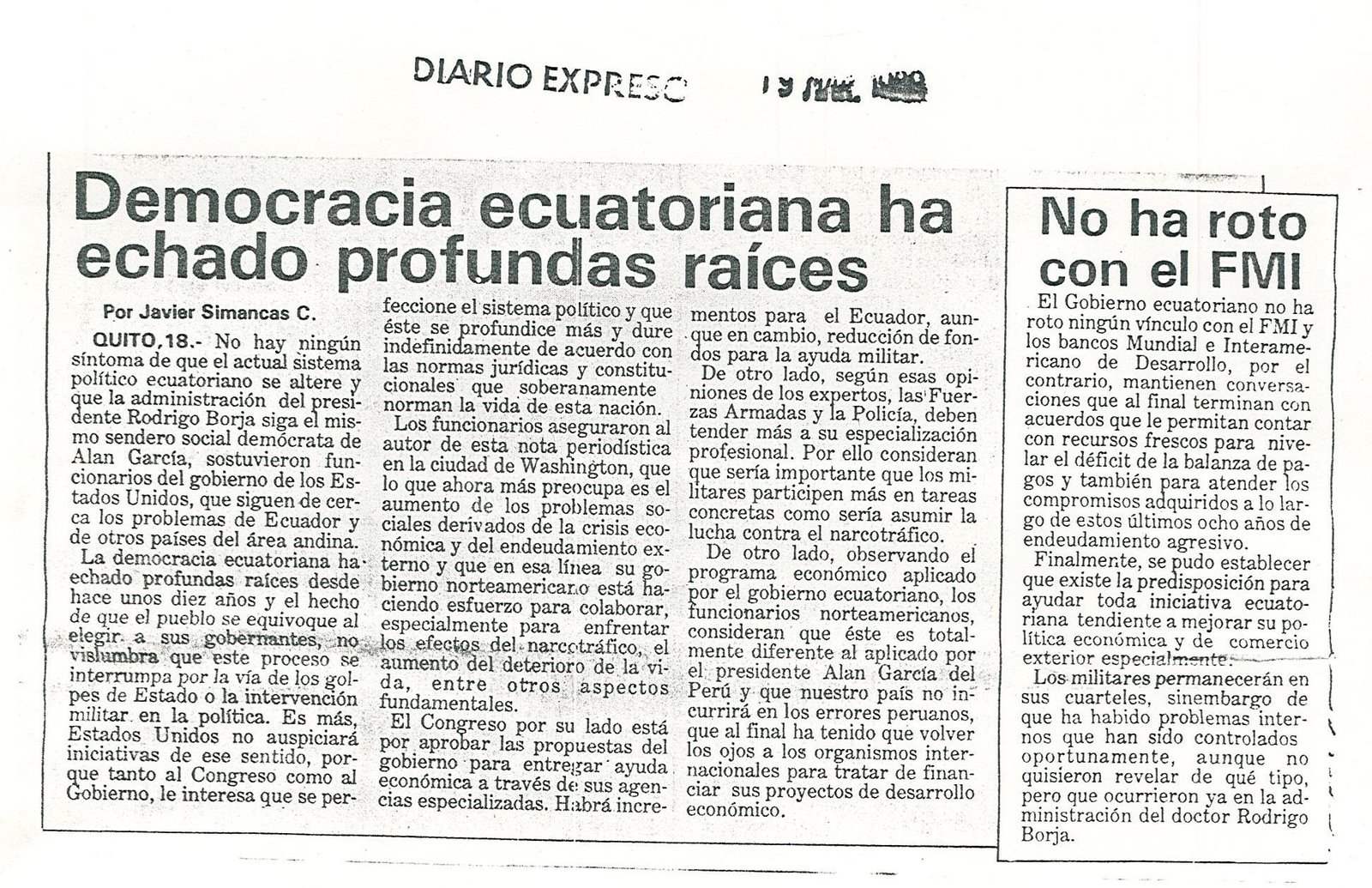 DEMOCRACIA ECUATORIANA HA ECHADO PROFUNDAS RAICES